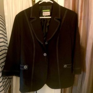 Never Worn, Soft, Black, 3 Quarter Sleeve Blazer with Stripe and Button Details.
